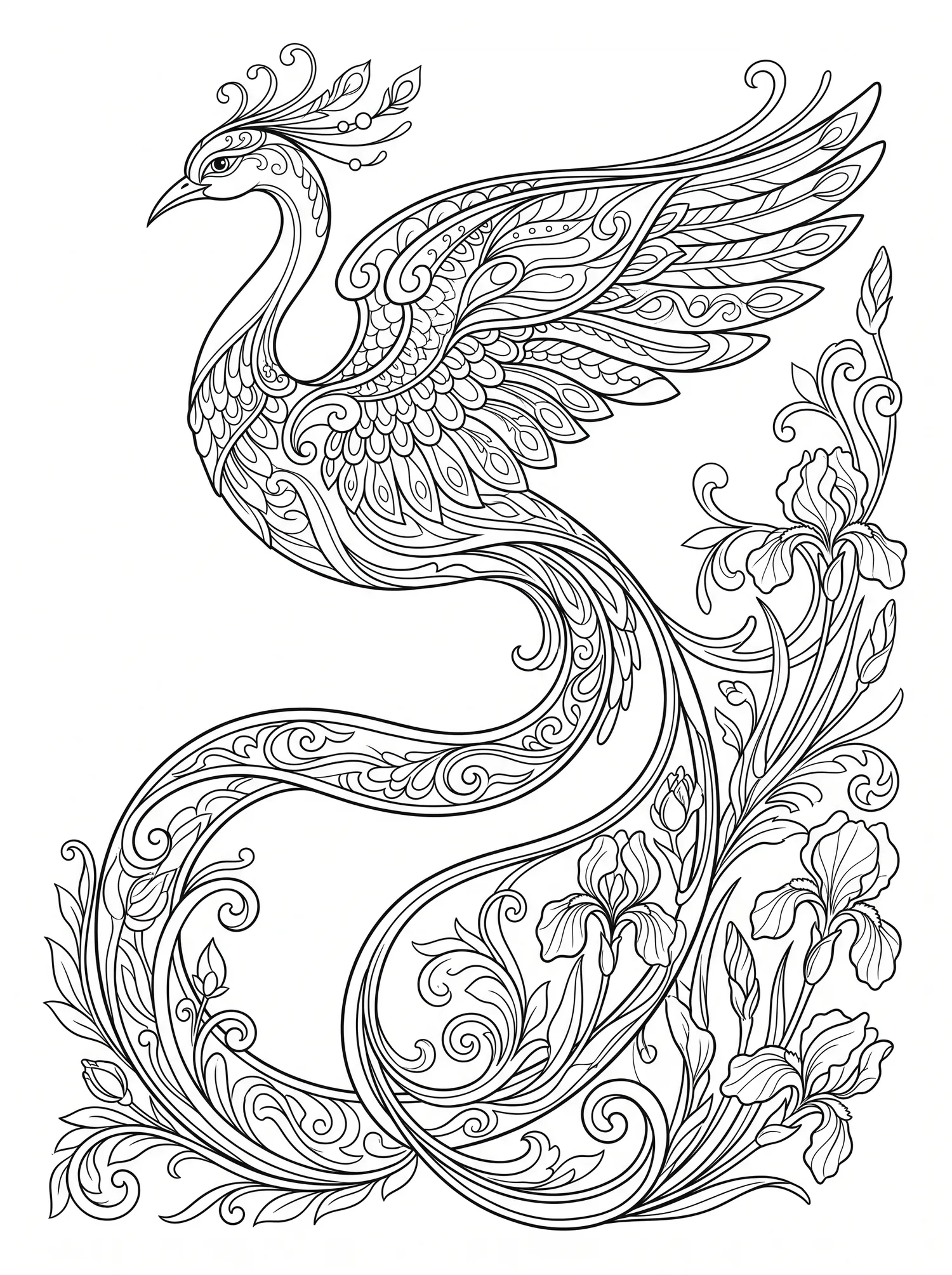 Oiseau Stylisé Art Nouveau, Coloriage art à imprimer gratuitement